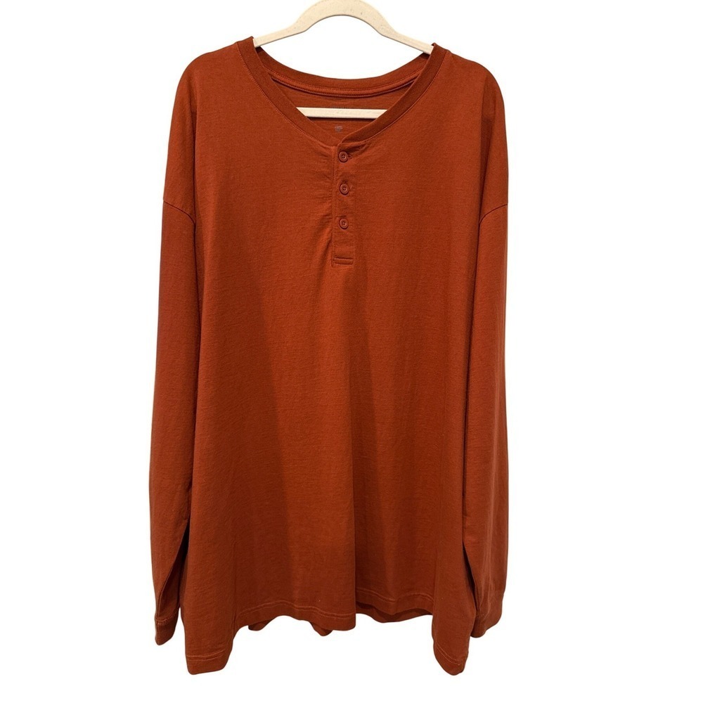 GAP Long Sleeve‎ Soft Knit Henley Shirt Burnt Orange Men's XXXL Cotton Casual